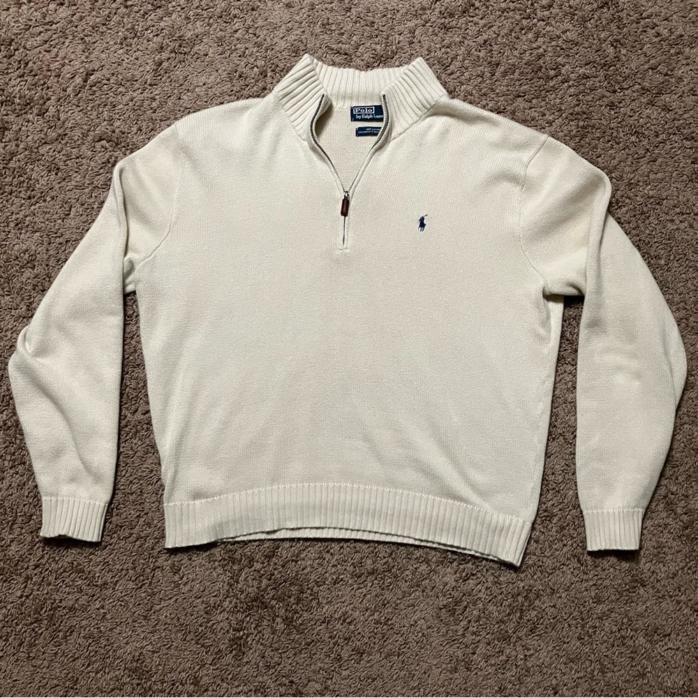 Polo Ralph Lauren Sweater Mens Size XXL Beige 1/4 Zip Collar Pony Logo Cotton